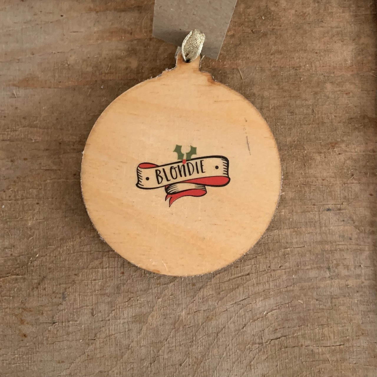 Blondie - Character Wooden Bauble Hand Painted with Gold Leaf Paint - RWHO