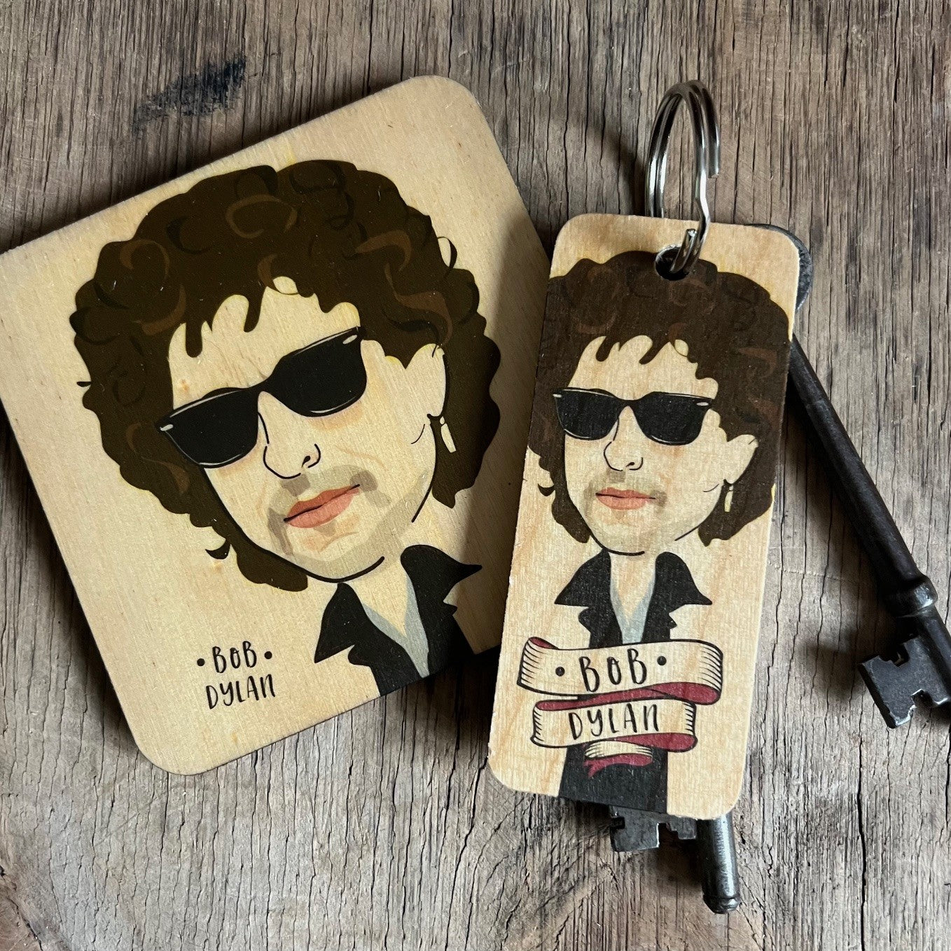 Bob Dylan Character Wooden Coaster