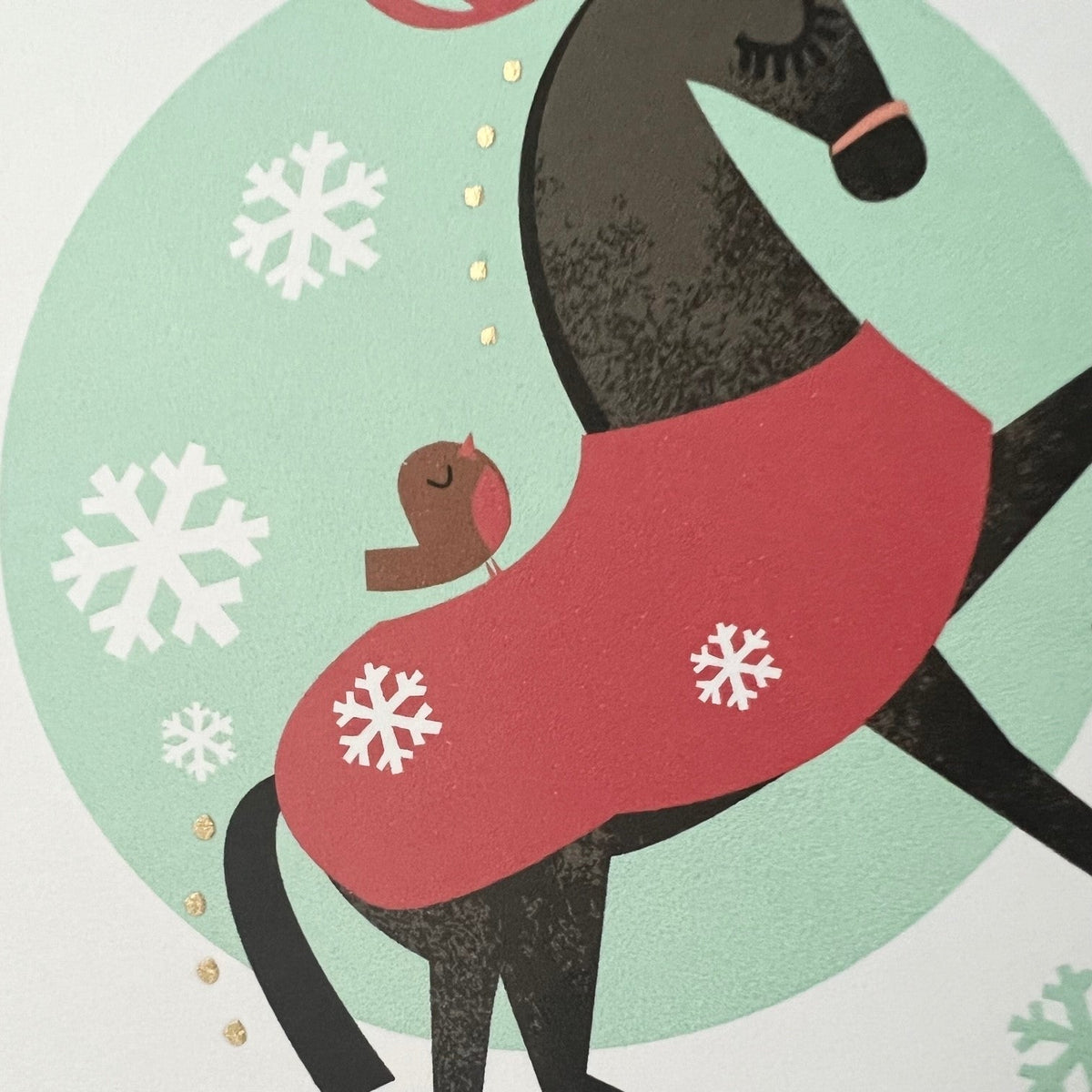 Horse Cosy Winter Rug Christmas Card with hand painted gold leaf --- CHDCX1
