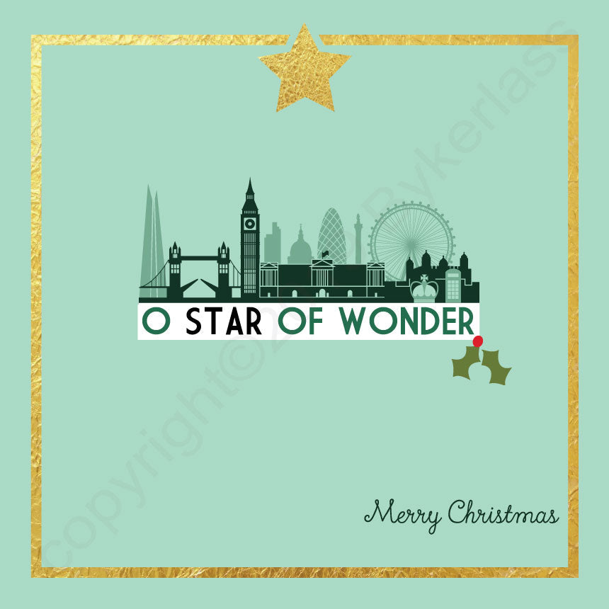 London O Star of Wonder Mint Christmas Card by Wotmalike
