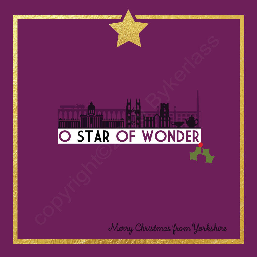 Yorkshire O Star of Wonder Plum Christmas Card by Wotmalike