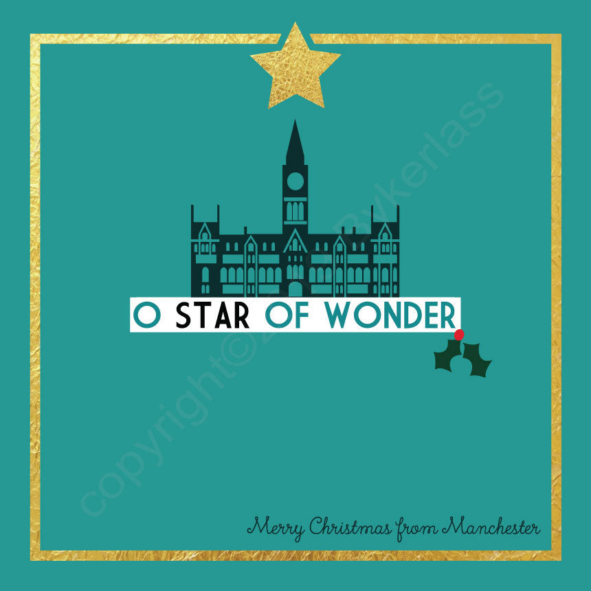 Manchester Star Turquoise Christmas Card by Wotmalike