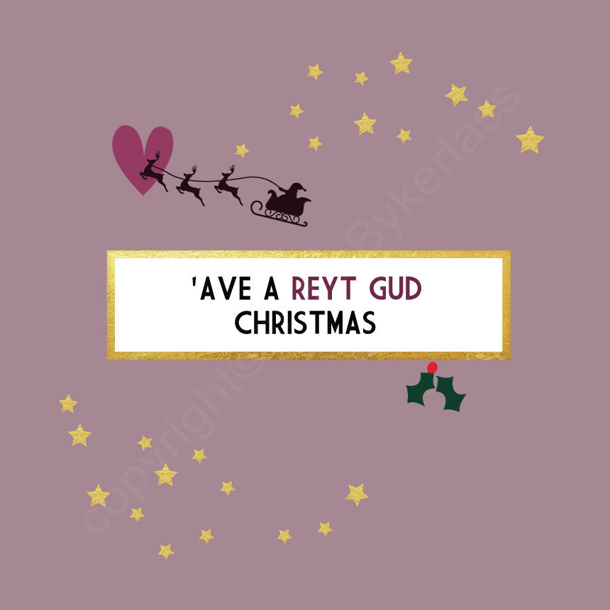 Reyt Gud Christmas Dark Pink Christmas Card by Wotmalike