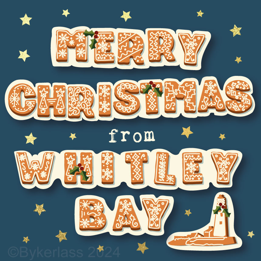 Merry Christmas From Whitley Bay - Gold Foiled Christmas Card by Wotmalike