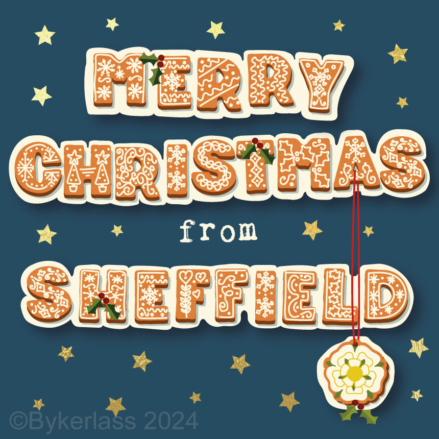 Merry Christmas from Sheffield - Gold Foiled Christmas Card  by Wotmalike