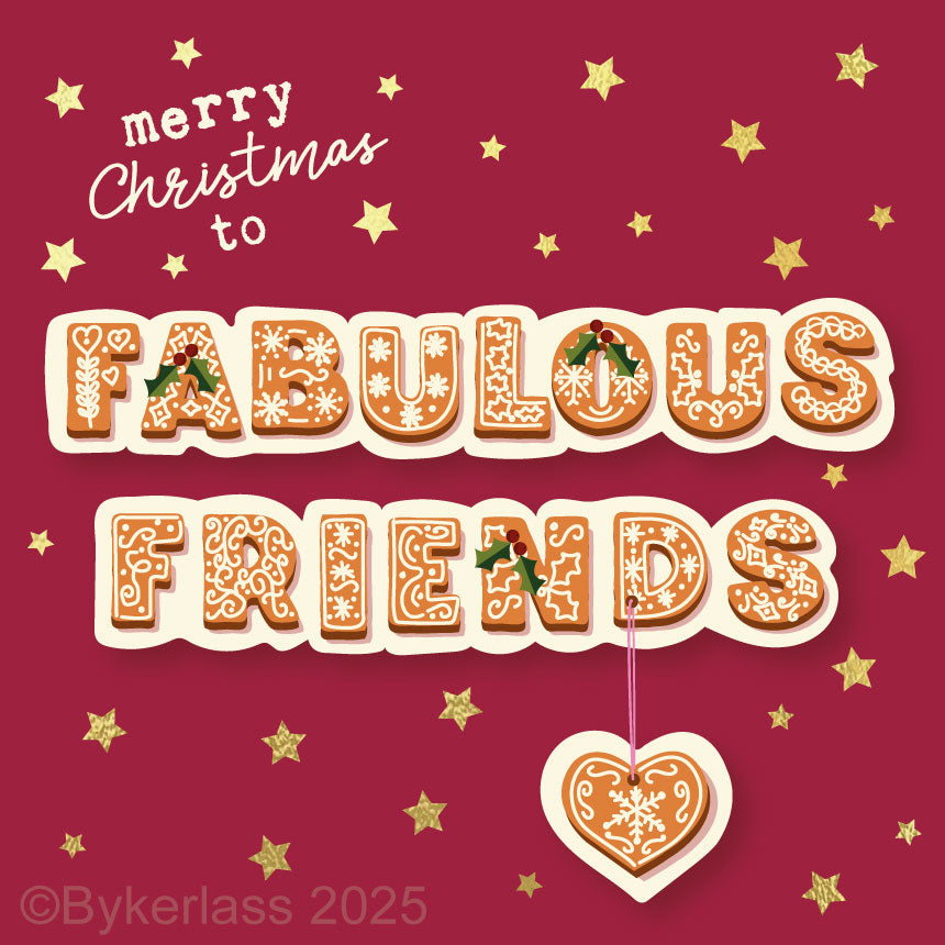 Merry Christmas to Fabulous Friends - Gold Foiled Christmas Card --- GBC42