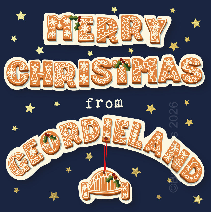 Merry Christmas From Geordieland - Gold Foiled Geordie Christmas Card --- GBC45