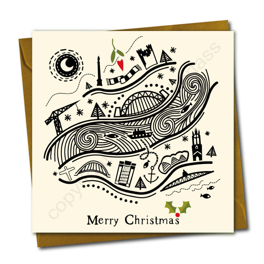 Newcastle & Gateshead Line Illustration Christmas Card --- GX23