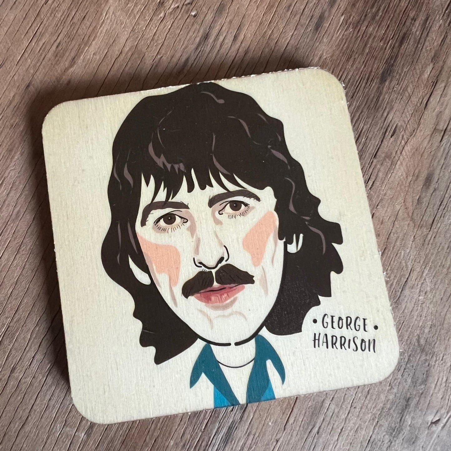 George Harrison 1970's- Character Wooden Coaster by wotmalike