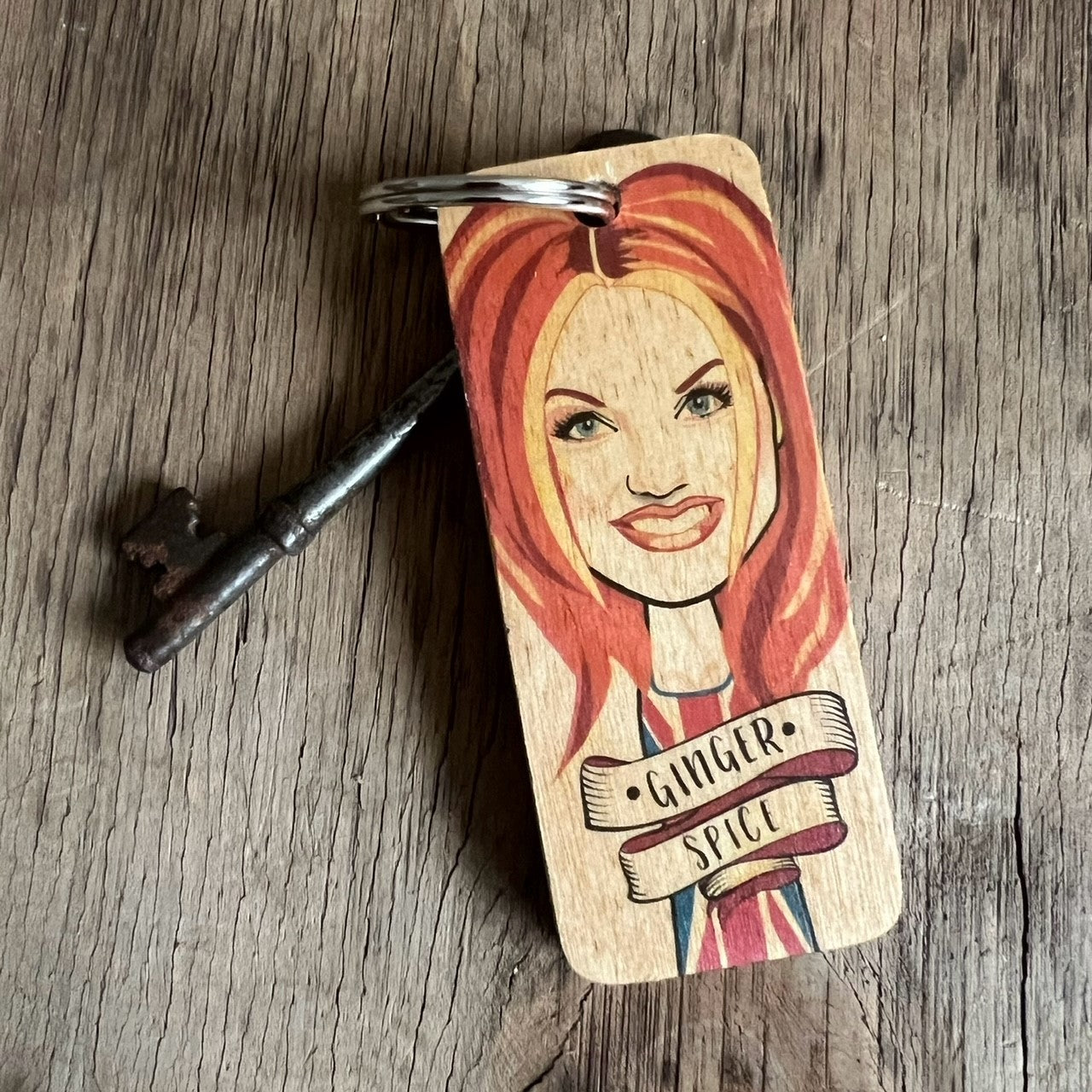 Ginger Spice Character Wooden Keyring by Wotmalike