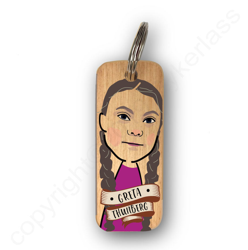 Greta Thunberg Character Wooden Keyring - RWKR1