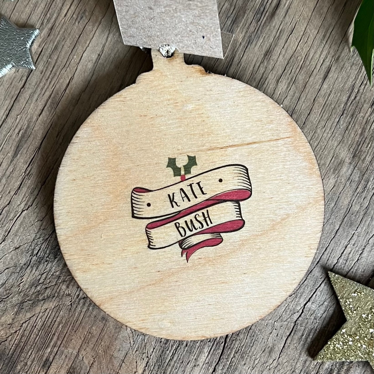Kate Bush - Character Wooden Bauble Hand Painted with Gold Leaf Paint - RWHO