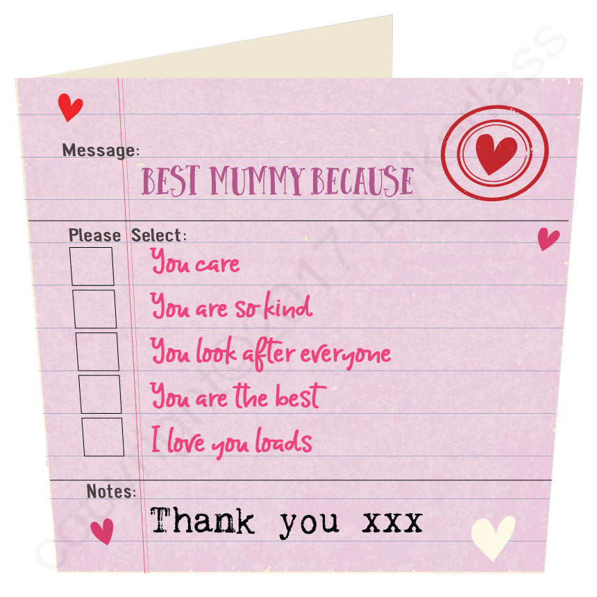 Thank You - Mam/Mum/Grandma etc (you choose) - Tick Box Mothers Day Card (MBV5-11)