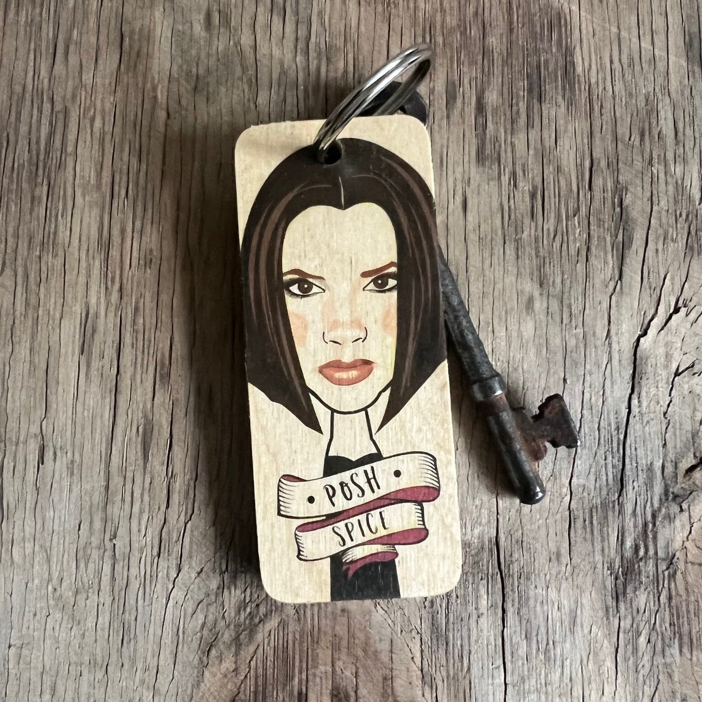 Posh Spice Character Wooden Keyring by Wotmalike