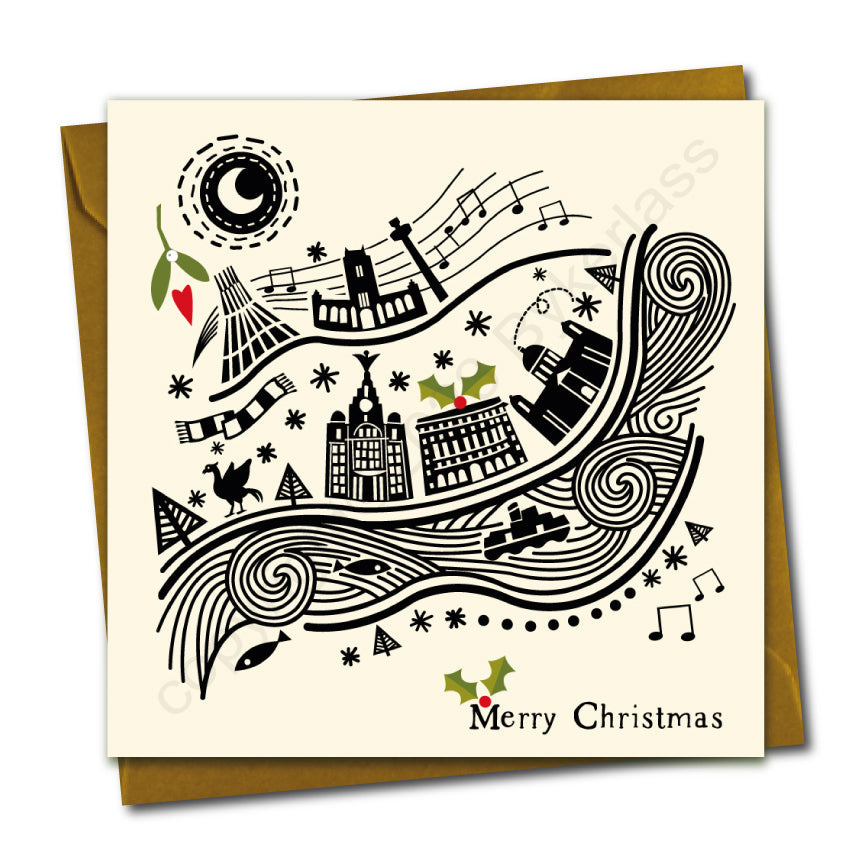 Liverpool Line Illustration Christmas Card by Wotmalike