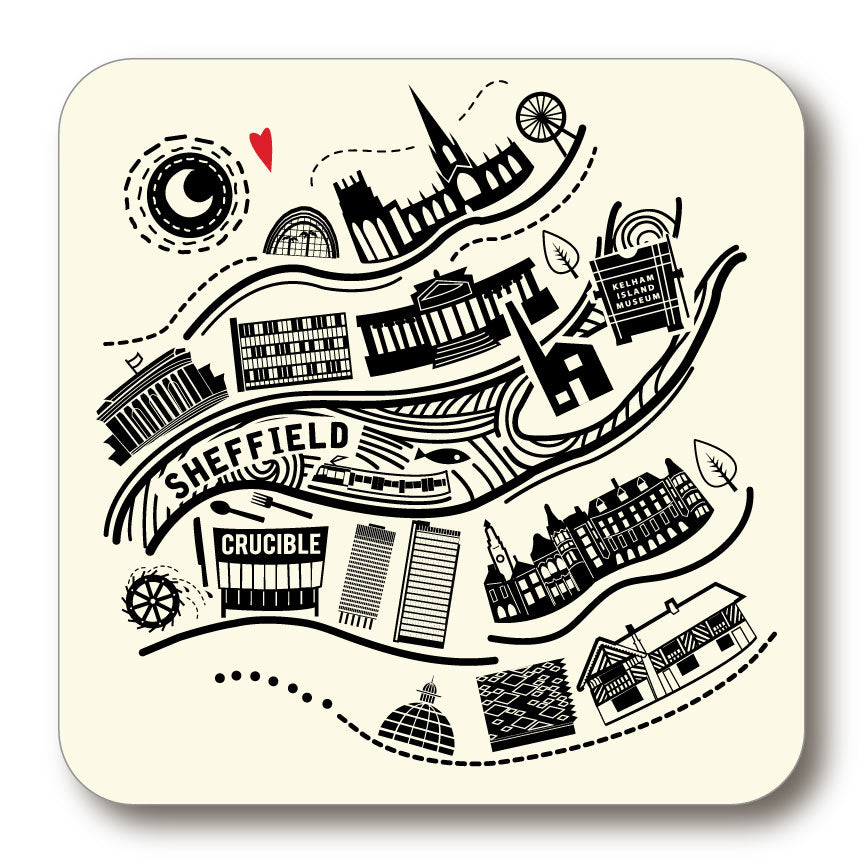 Sheffield Line Drawing Cork Backed Yorkshire Coaster
