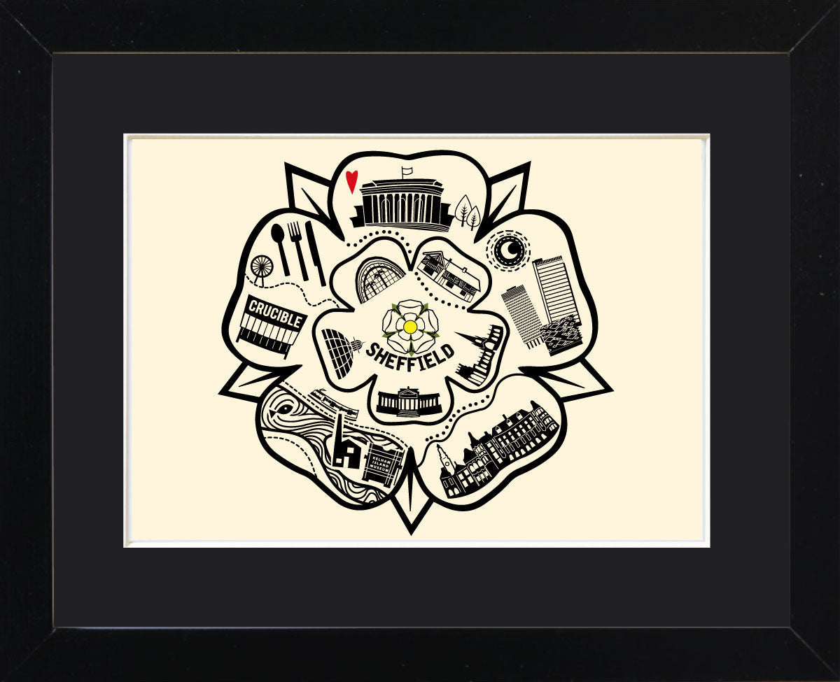 Sheffield Line Illustration Mounted Print Design 1 ROSE