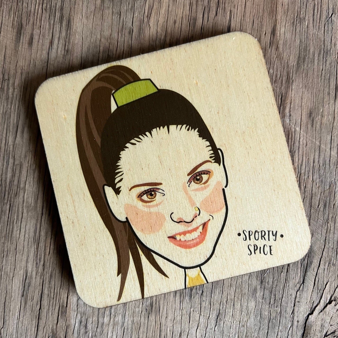 Sporty Spice Character Wooden Coaster by Wotmalike