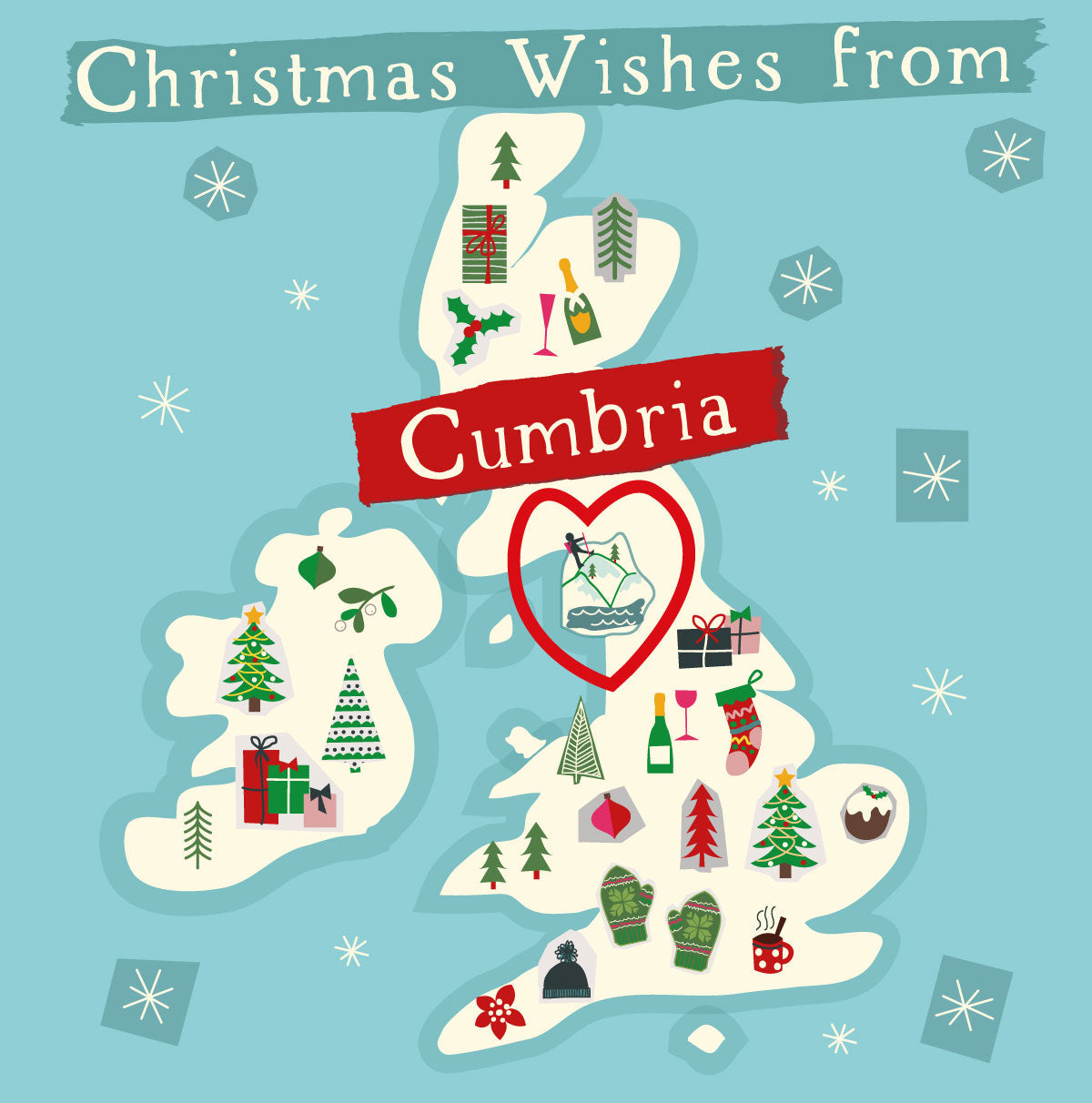 Illustrated UK Map Christmas Card - Cumbria by Wotmalike