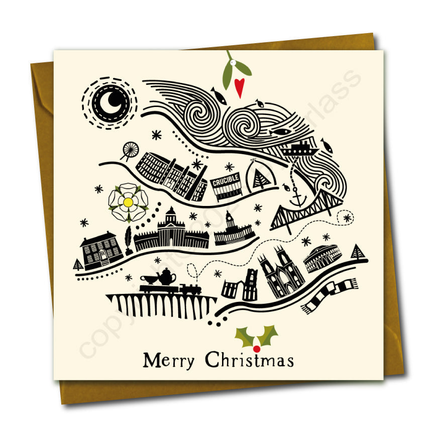 Yorkshire Line Illustration Christmas Card --- YX10