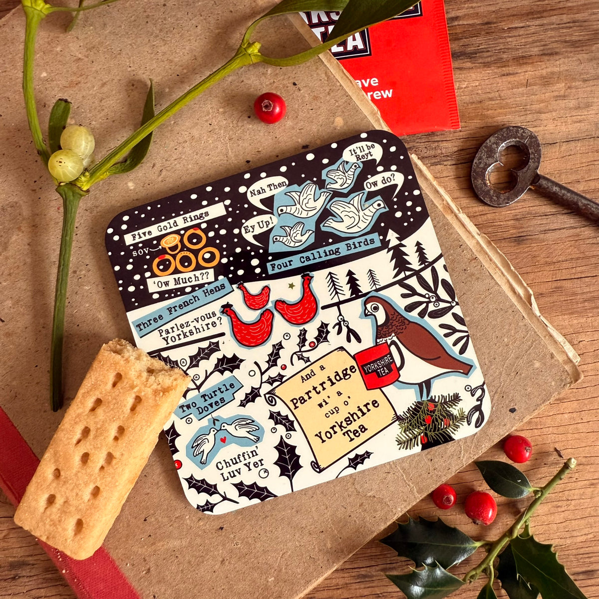 Yorkshire Five Days of Christmas Cork Backed Coaster - YXCBC1