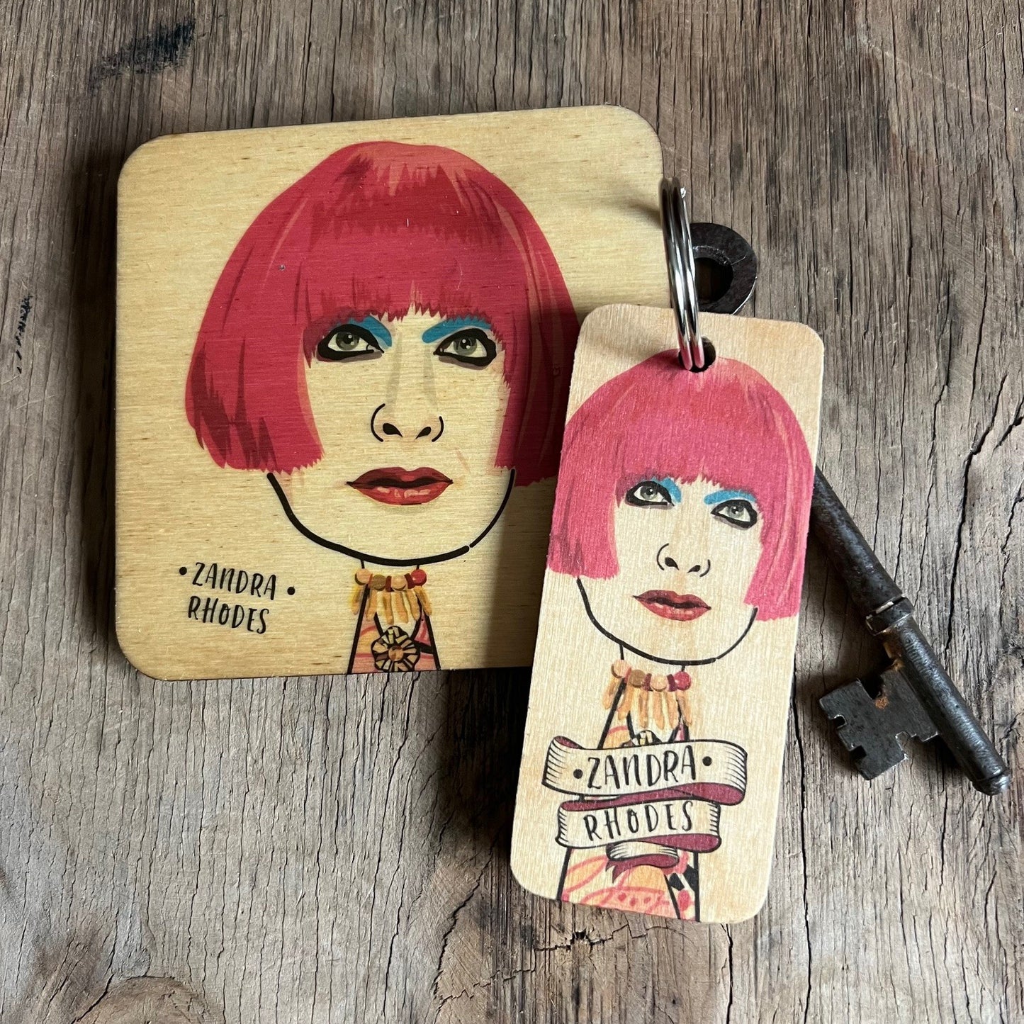 Zandra Rhodes Rustic Character Wooden Coaster 