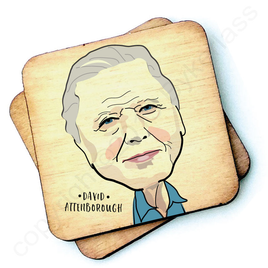 David Attenborough Rustic Character Wooden Coaster by Wotmalike