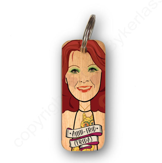 ABBA Anni Frid (FRIDA) Character Wooden Keyring by Wotmalike