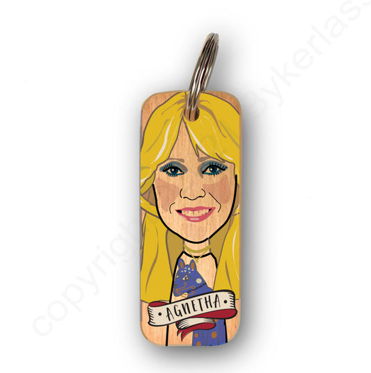 Agnetha ABBA Character Wooden Keyring by Wotmalike