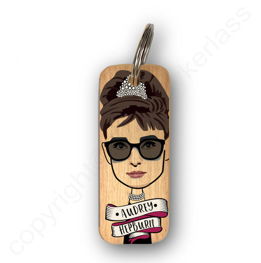 Audrey Hepburn Character Wooden Keyring by Wotmalike