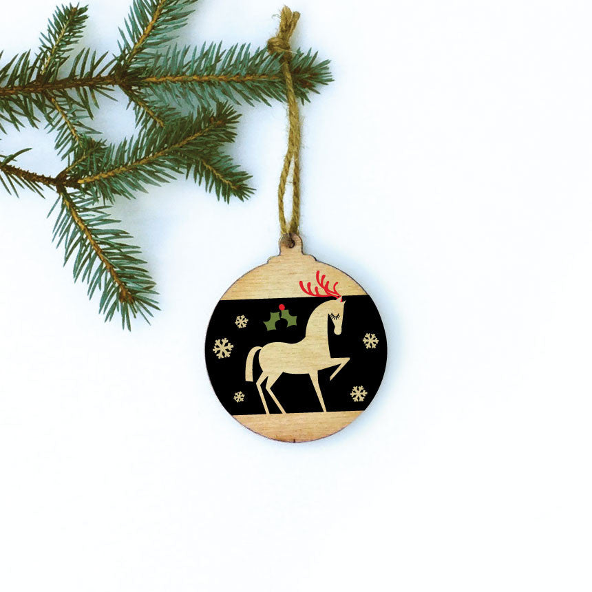 Gorgeous Horse Rustic Wooden Christmas Bauble - DOUBLE SIDED RWB1
