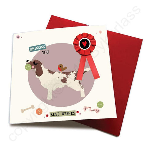 Bringing You Birthday Wishes - Dog Greeting Card (with satin ribbon rosette)  CHDC52