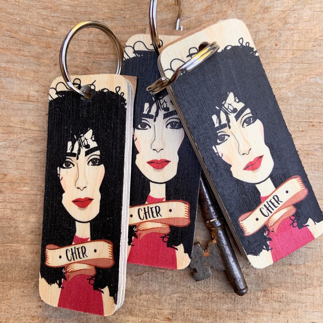 Cher Character Wooden Keyring by Wotmalike