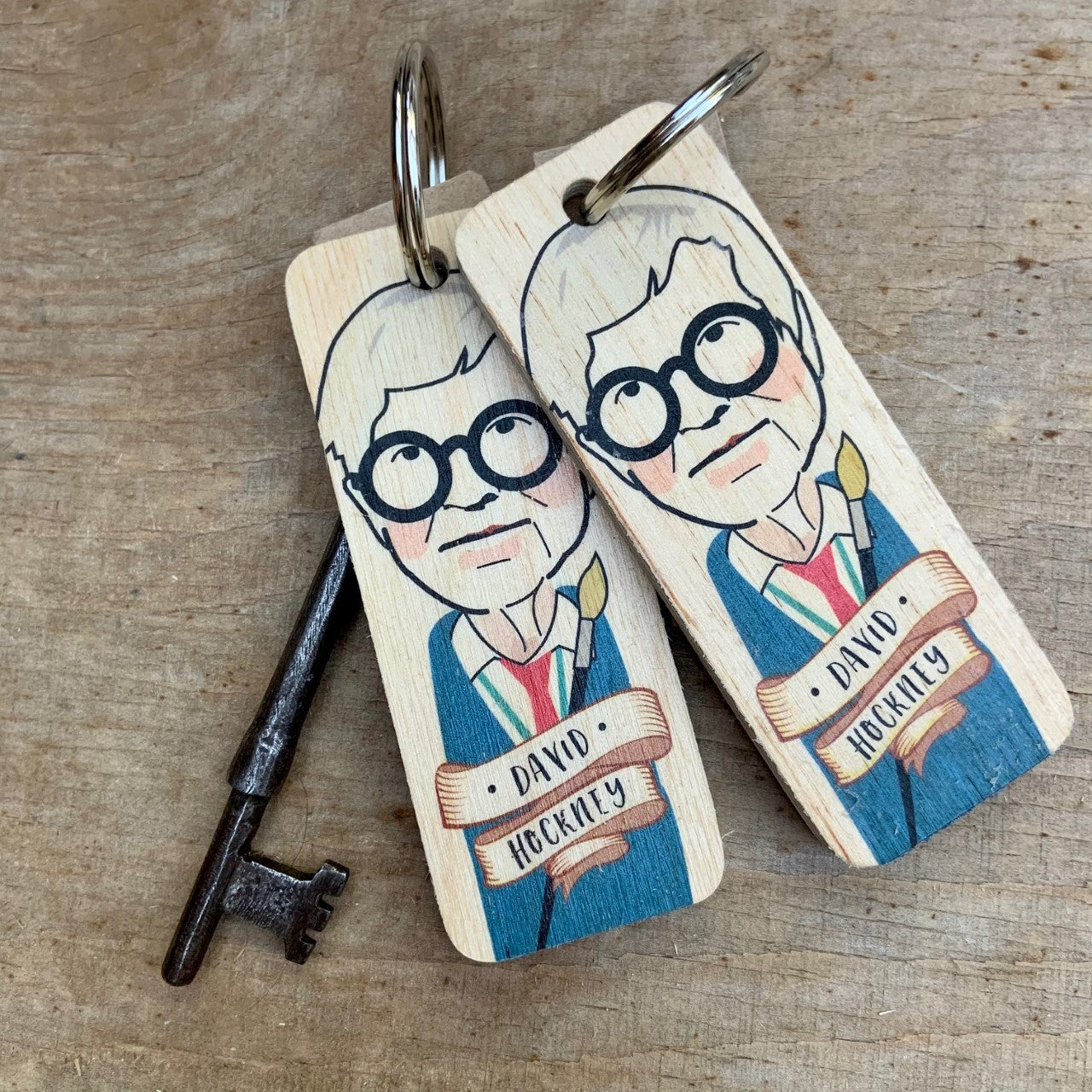 David Hockney Character Wooden Keyring