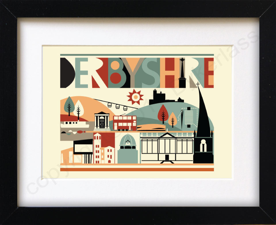 Derbyshire Scape Brights Mounted Print