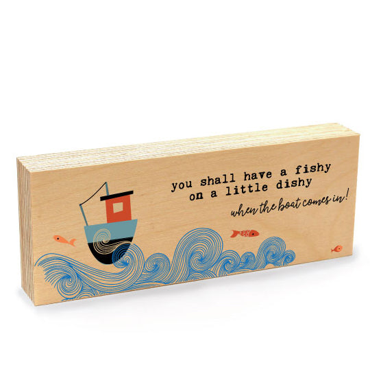 FISHY ON A DISHY Two Sided Hand Made Wooden Art Block