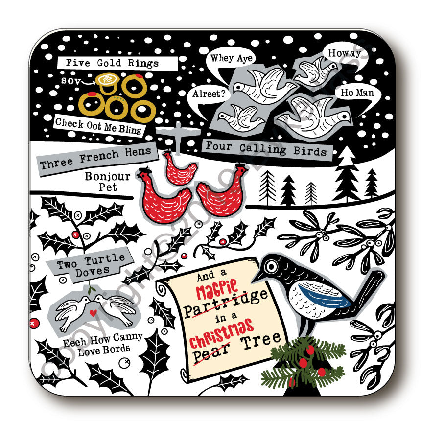 Geordie 5 Days of Christmas Cork Backed Coaster by Wotmalike