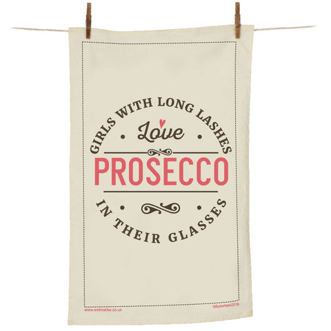 Girls With Long Lashes Love Prosecco In Their Glasses Tea Towel - MBTT2