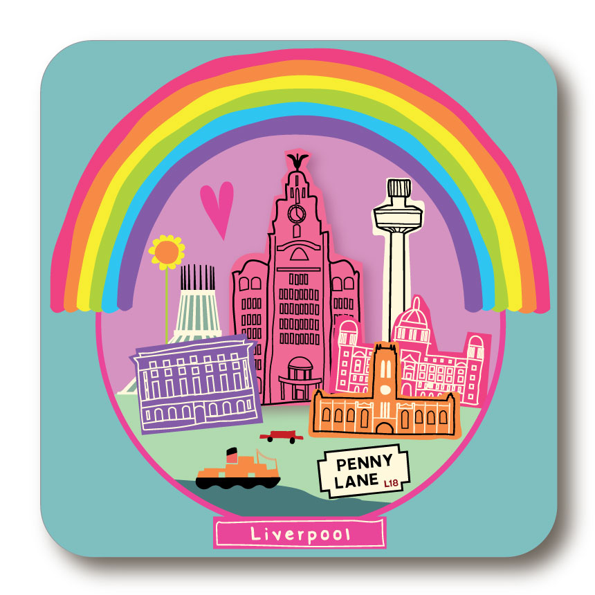 Liverpool Rainbow (Blue) Cork Backed Coaster by WOtmalike