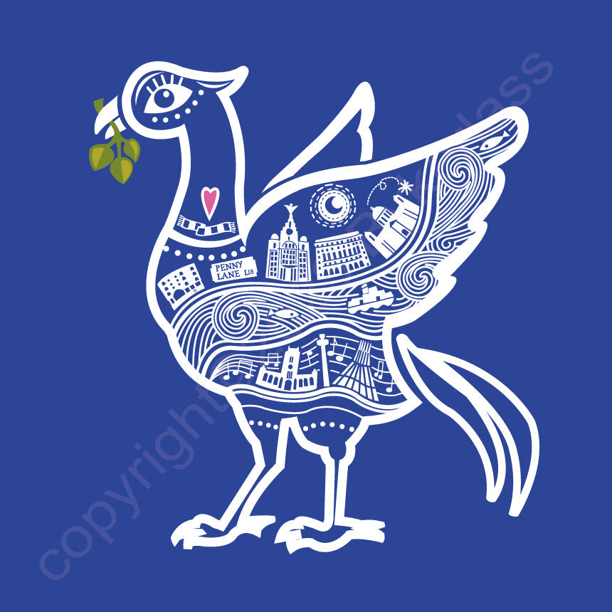 Liver bird Line Illustration Scouse Card (BLUE) by wotmalike