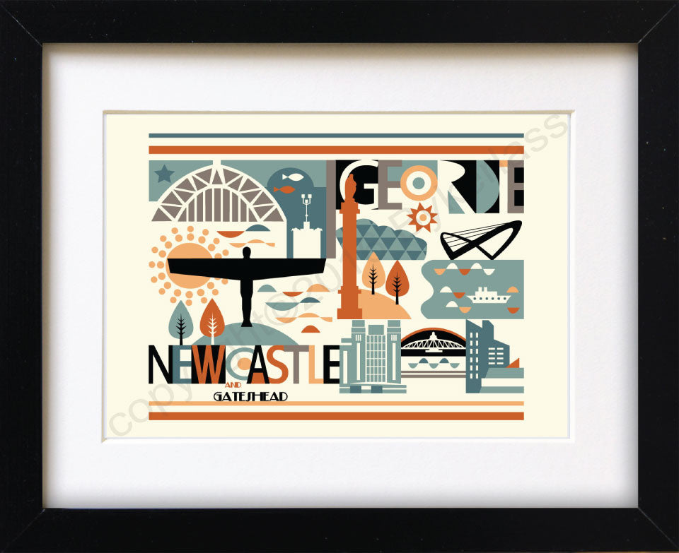 Geordie City Scape Brights Print Mounted Print