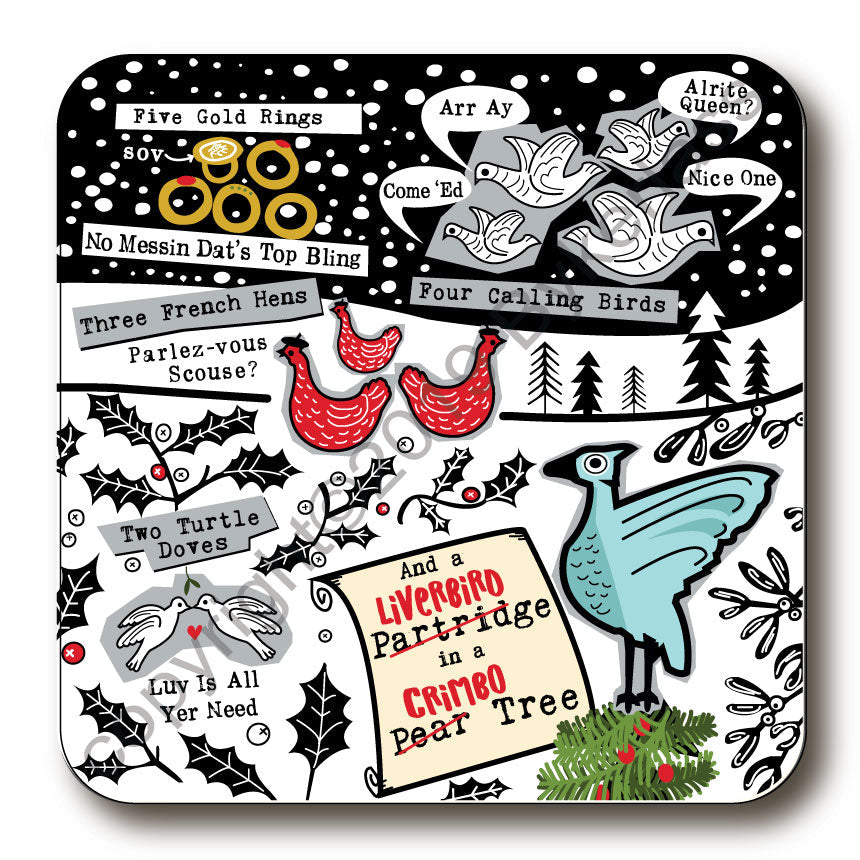 Scouse 5 Days of Christmas Cork Backed Coaster by Wotmalike