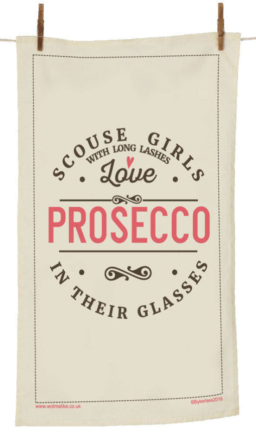 Scouse Girls With Long Lashes Love Prosecco In Their Glasses Tea Towel