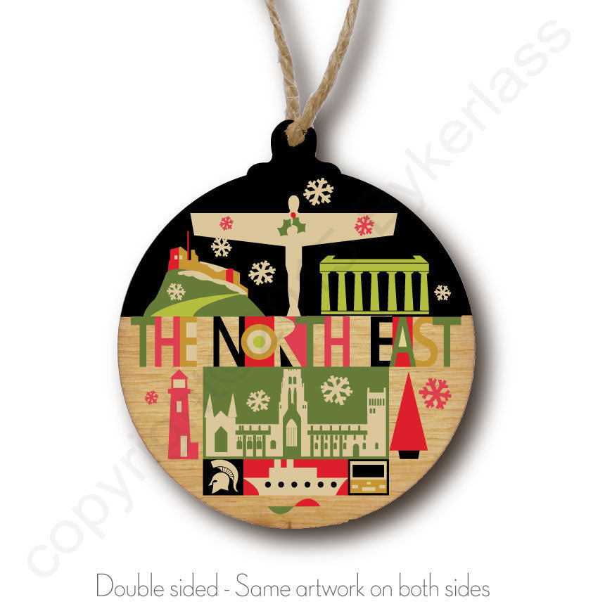 North East Landscape Rustic Wooden Christmas Bauble