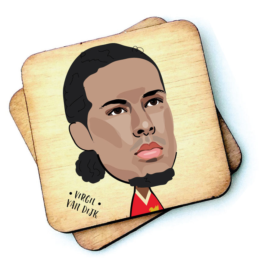 Virgil Van Dijk Rustic Character Wooden Coaster by wotmalike