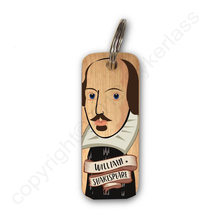 William Shakespear Character Wooden Keyring by Wotmalike