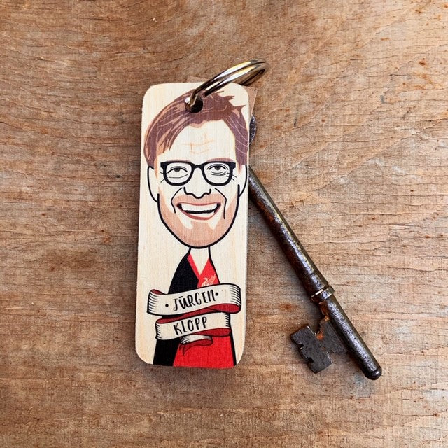 Jurgen Klopp Character Wooden Keyring by Wotmalike