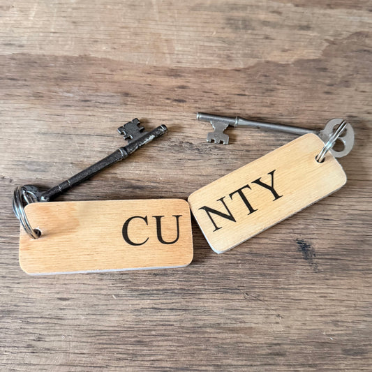 CU NTY Double Sided Rustic Wooden Keyring - RWKR2