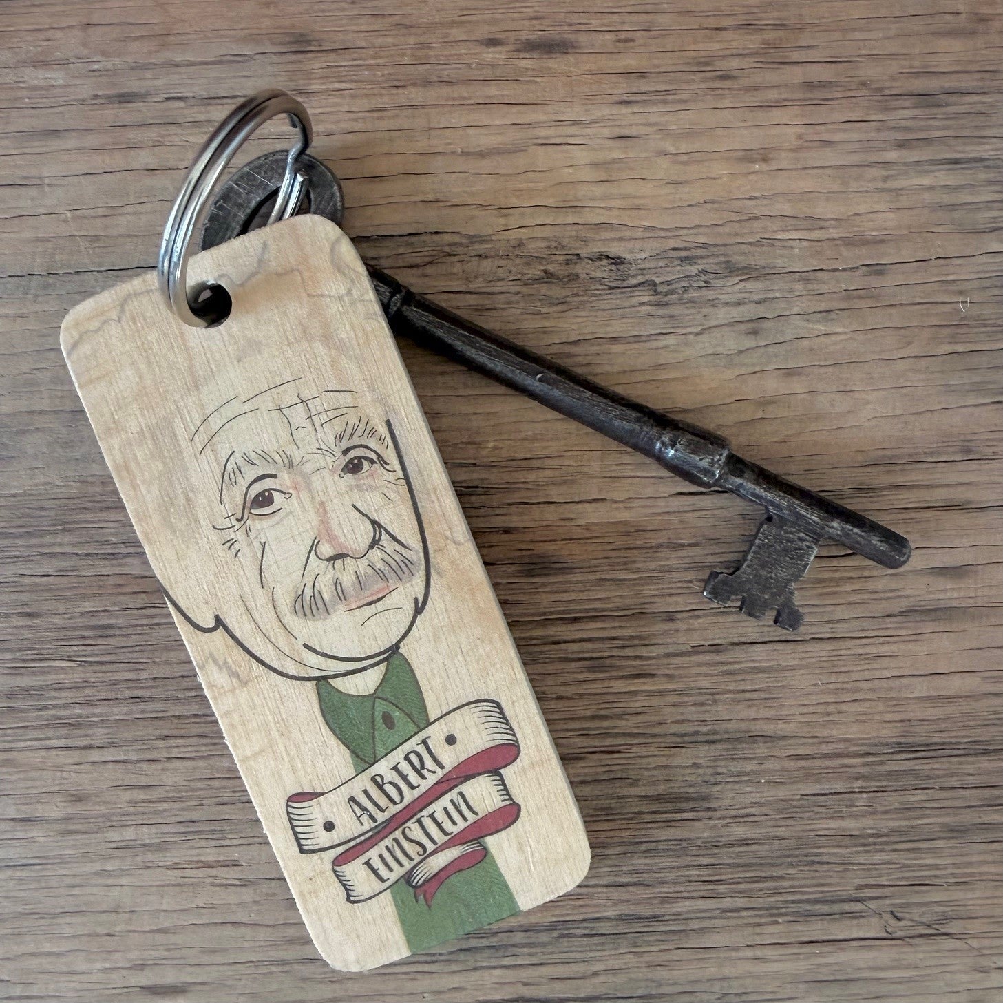 Albert Einstein Character Wooden Keyring – Wot Ma Like