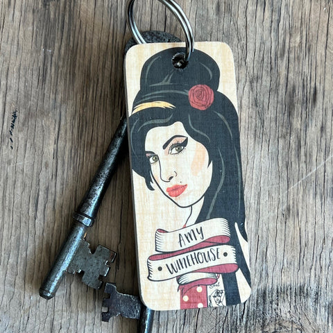 Amy Winehouse NEW Character Wooden Keyring - RWKR1